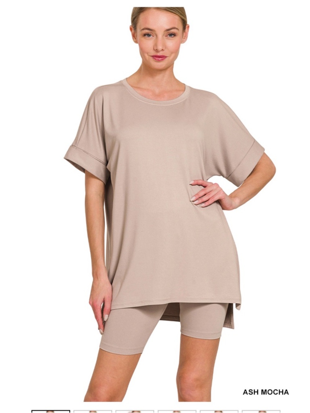 BRUSHED DTY MICROFIBER R-NECK TOP & BIKER SHORTS